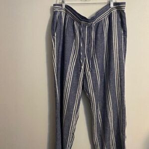 Old Navy Blue/White stripes Linen Blend wide leg pants, size XL